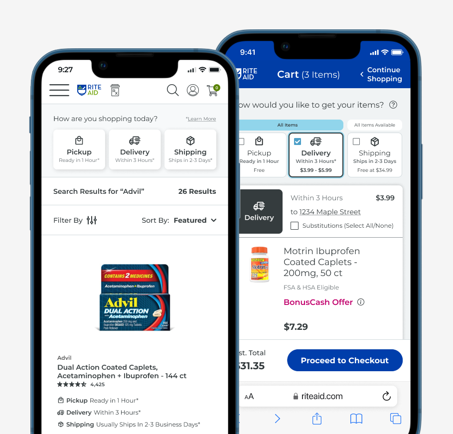 Thumbnail of two iphones showing same-day delivery features
