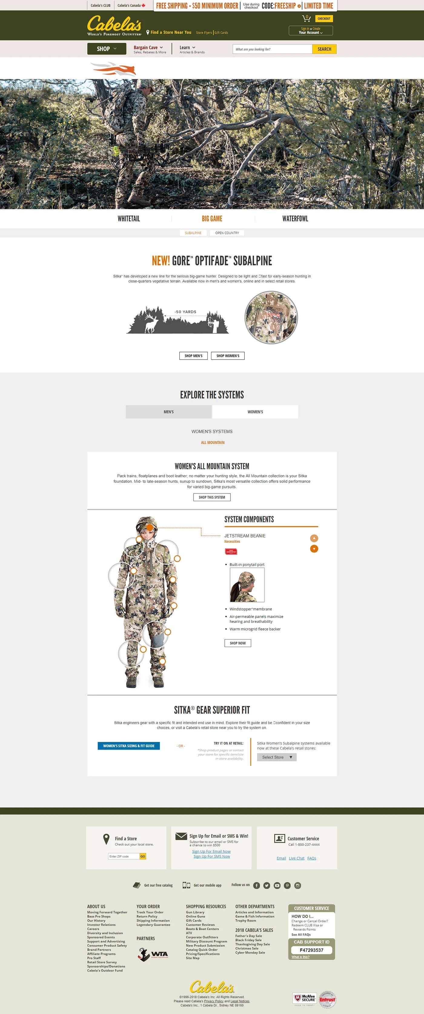 Screenshot of webpage featuring Sitka brand camo clothing